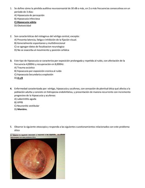 Banco preguntas otorrino Se define cómo la pérdida auditiva