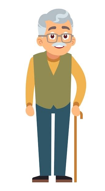 Anciano Con Bastón Personaje De Dibujos Animados Senior Vector Premium