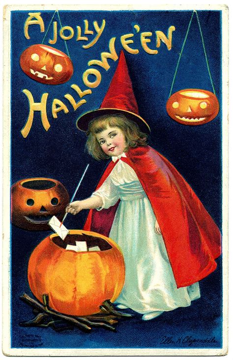 Vintage Halloween Clip Art Sweet Little Witch Girl The