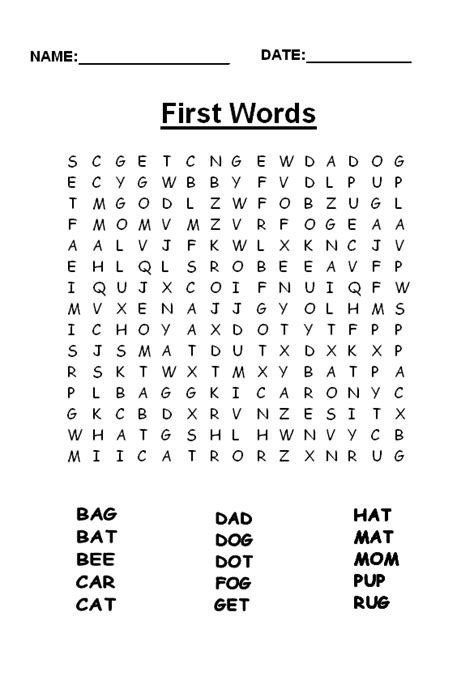 word finds for kids first words kid projects