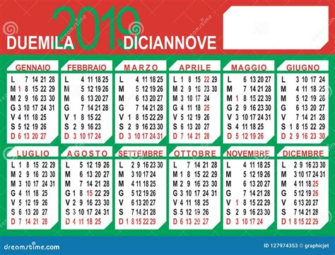 2019 Italian Calendar Stock Vector Illustration Of Business 127974353