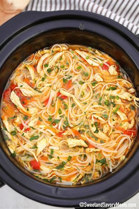 Serve the chicken noodle soup in bowls with the. Slow Cooker Asian Chicken Noodle Soup