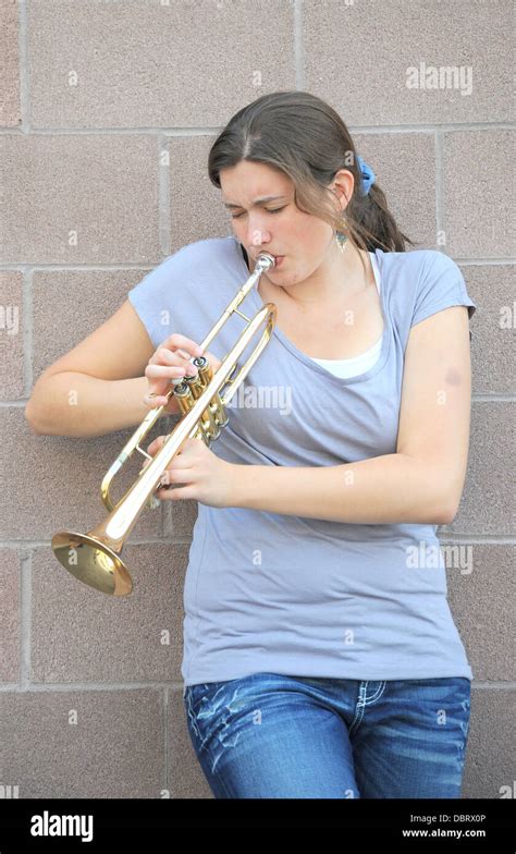 Female Trumpet Player Outside Stock Photo Alamy