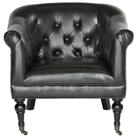 Safavieh Nicolas Antique Black Leather Club Arm Chair Mcr4740b The