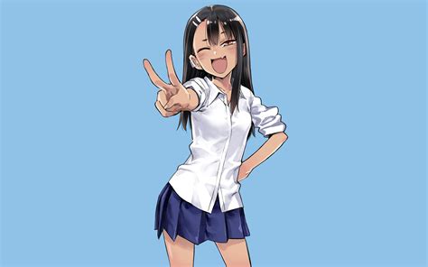 774 Nanashi Black Hair Blue Blush Brown Eyes Fang Ijiranaide Nagatoro