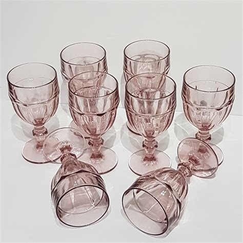 set of 8 libbey duratuff pink wine glasses water goblets iced tea glasses 1970 s