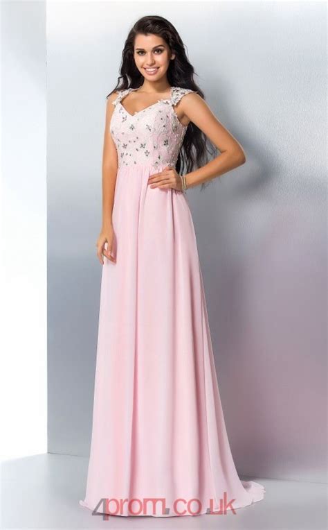 Blushing Pink Chiffon V Neck Floor Length A Line Evening Dressjt2526