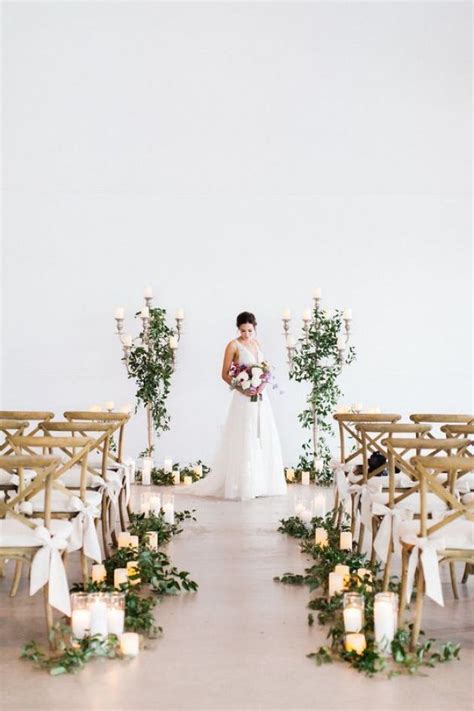 Stylish Modern Rustic Wedding Aisle With Greenery And Candles Wedding