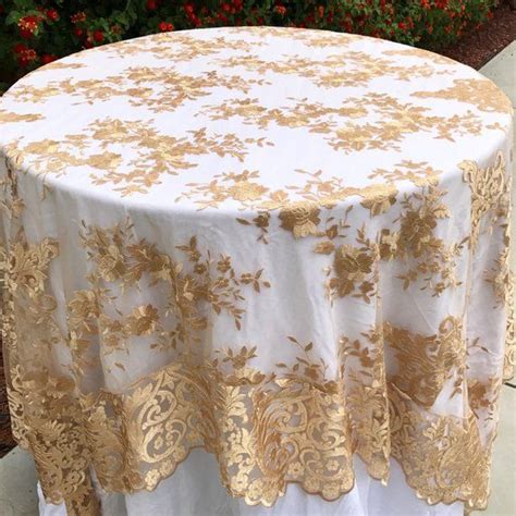 Gold Embroidered Lace Table Runner Gold Tablecloth Table Etsy Gold Tablecloth Table