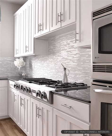 In this kitchen, elegant cherry cabinets and sleek surfaces lend a stylish, contemporary appearance. MODERN White Marble Glass Kitchen Backsplash Tile ...