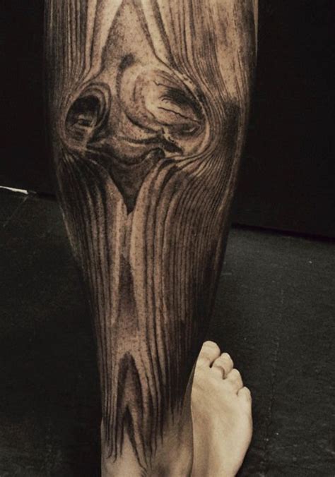 Explore realistic wood grain and 3d ink with the top 50 best wood caring tattoo designs for men. Wood grain leg tattoo by David Allen - | TattooMagz ...