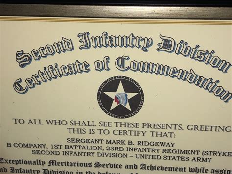 2nd Infantry Division Commemorative Certificate Of Commendation Ebay