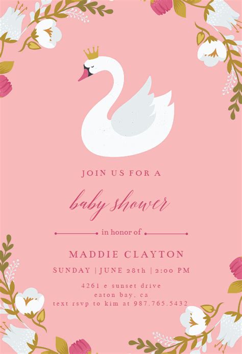 Swan Baby Shower Invitation Template Free Greetings Island