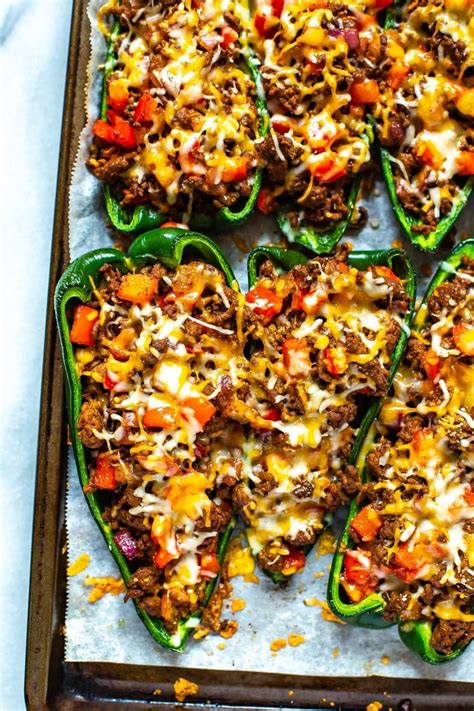 these low carb stuffed poblano peppers are a healthy mexican dinner idea stuffed with ground