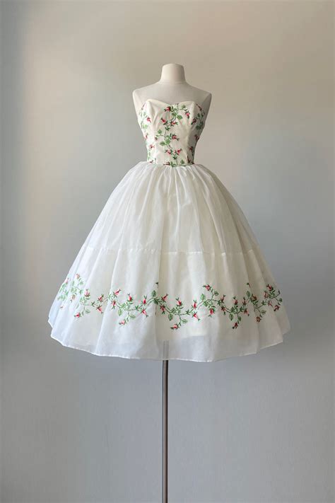1950s White Chiffon Rosebud Dress Xs Mill Street Vintage