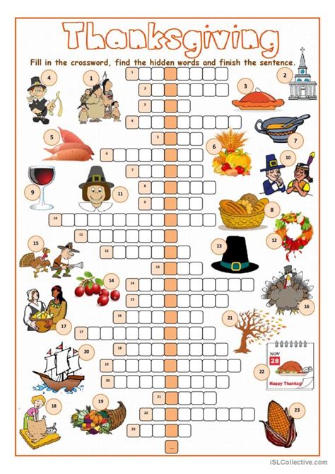 Thanksgiving Crossword Puzzl English Esl Worksheets Pdf And Doc