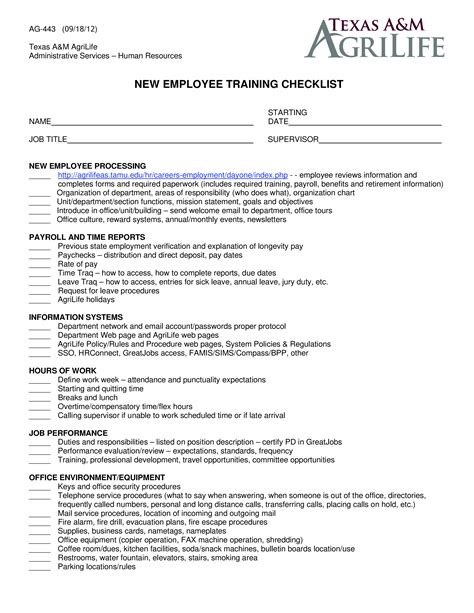 New Employee Training Checklist Templates At