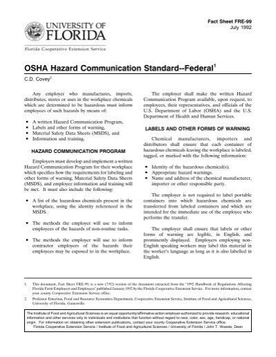 Osha Hazard Communication Standard Federal