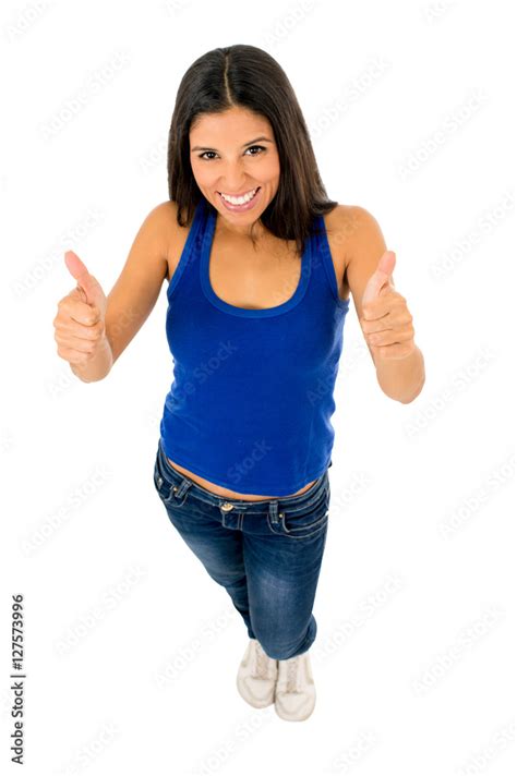 Portrait Of Young Beautiful Latin Woman Giving Thumb Up Happy And