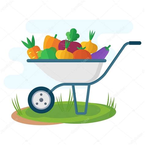 Garden Wheelbarrow With Vegetables — Stock Vector © Quarta 151662318