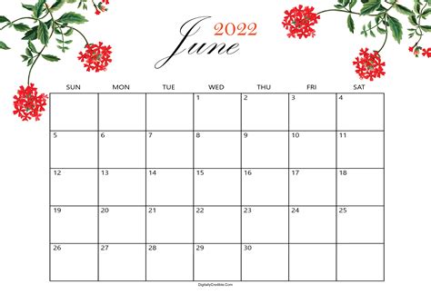June 2022 Calendar Cute And Floral Templates
