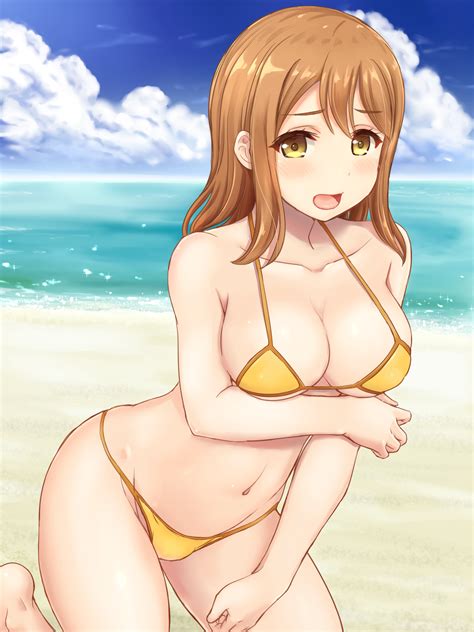 Wallpaper Kunikida Hanamaru Love Live Sunshine Anime Girls Bikini Cleavage Beach