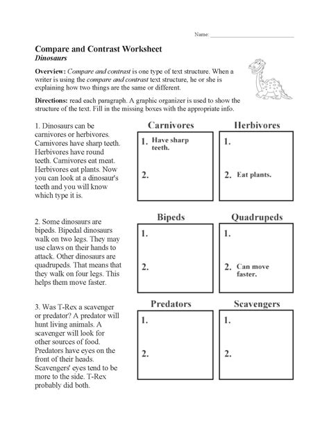 Compare And Contrast Worksheet Text Structure Activity