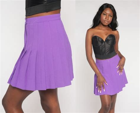 Purple Tennis Skirt 80s Pleated Mini Skirt Retro Unif Gem