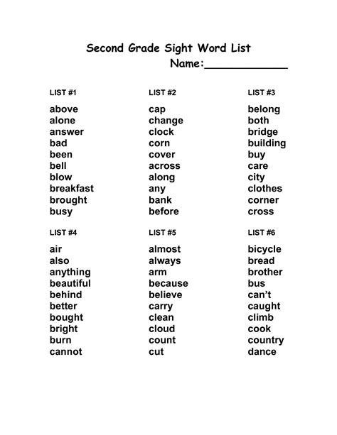 Free Printable 2nd Grade Spelling Words List