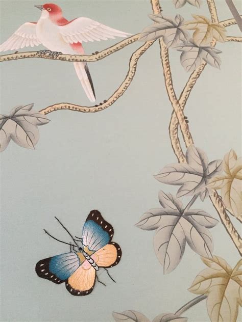 Birds And Vines Chinoiserie Handpainted Wallpaper With Etsy In 2021