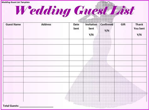 Party Guest List Excel Template