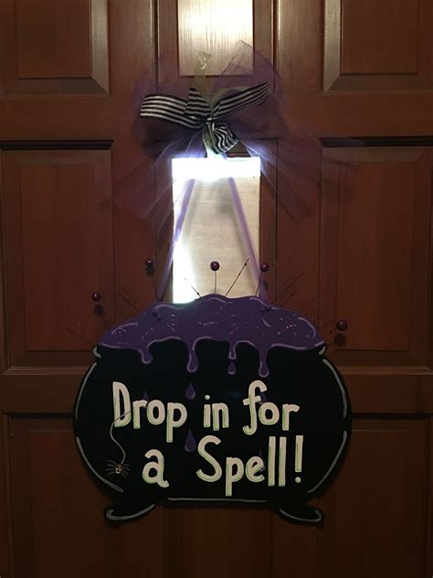 Halloween Door Hanger Drop In For A Spell Witchs Cauldron Halloween