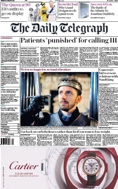 The Daily Telegraph UK Front Page For 31 October 2015 Paperboy