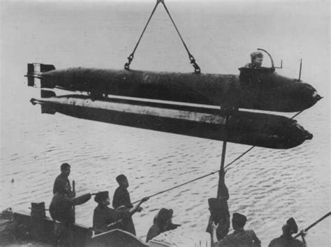 Photo A German One Man Submarine Preparing To Be Launched Into The