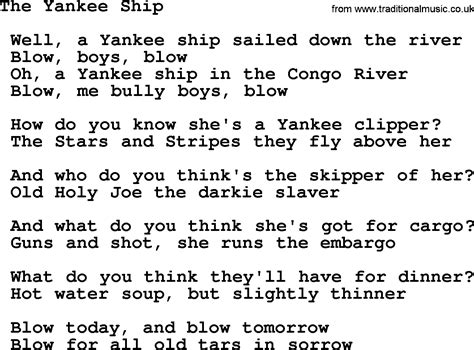 The Yankee Ship Sea Song Or Shantie Lyrics