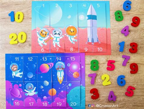 Space Theme Number Puzzle 1 20 Printable Preschool Activity Etsy