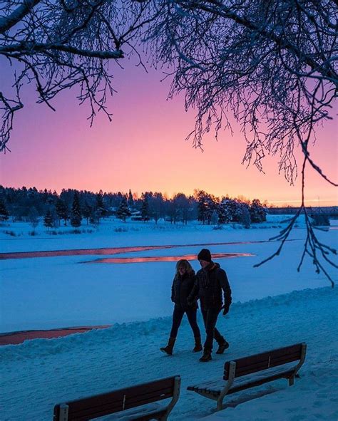 Polar Night Sunrise Sunset Colors In Rovaniemi Finnish Lapland In