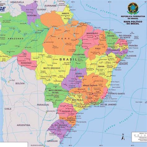 Mapa Político De Brasil Fuente Instituto Brasileño De Geografía Y