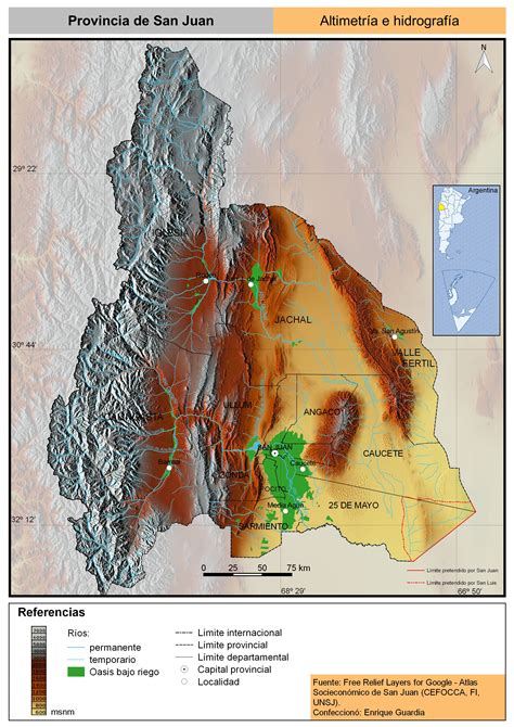 Mapa Altimétrico Y Hidrográfico De La Provincia De San Juan Argentina