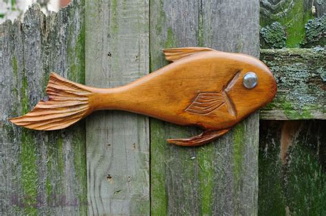 Folk Art Natural Wood Hand Carved Fish By Mdscollection On Etsy