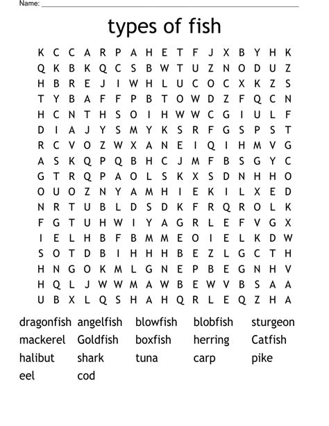 Types Of Fish Word Search Wordmint