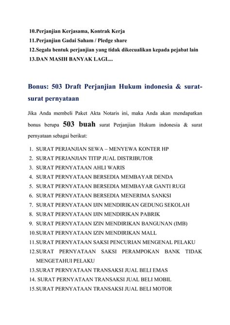 contoh akta notaris + surat surat perjanjian dan pernyataan