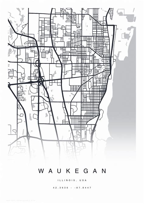 Printable Waukegan Map Print Street Map Of Waukegan Waukegan Etsy
