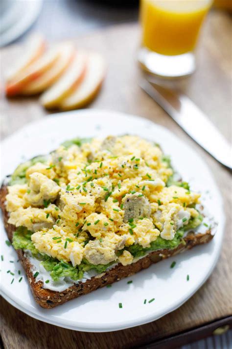Breakfast Avocado Toast With Egg And Sausage Two Healthy