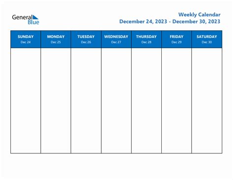 Weekly Calendar December 24 2023 To December 30 2023 Pdf Word