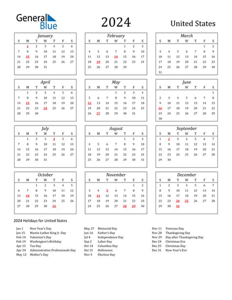 2024 Holidays Calendar Usa 2024 Calendar Printable