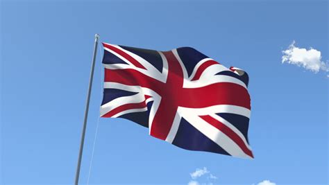 British Flag Waving Against Sky Background 3d Animation Stock Footage