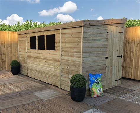 10 X 8 Reverse Pressure Treated Tongue And Groove Pent Shed With 3
