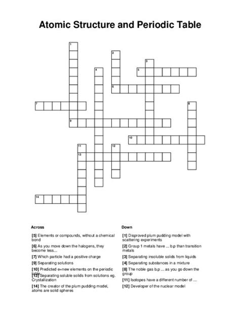 Atomic Structure And Periodic Table Crossword Puzzle