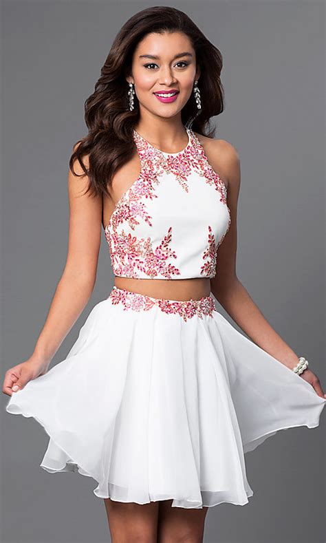 Two Piece Short Red And White Homecoming Dress